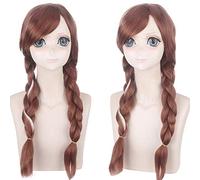 Perruque d'Halloween tendance pour fête de Noël Cos Home Perruque Princesse Anna Brun et Blanc Mèches Pan Hair Edition Anime Wig 310-2