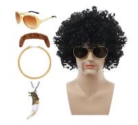 Perruque disco des années 70 pour homme, perruque disco des années 70 pour homme, ensemble de costume hippie 5 pièces, accessoires de costume, accessoires de fête disco, y compris perruque, moustache,