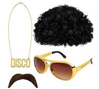 Perruque Disco,Perruque hippie avec collier moustache luxe | Accessoires hippies pour soirées à thème années 50/60/70, fêtes d'Halloween, fête Noël Bellv