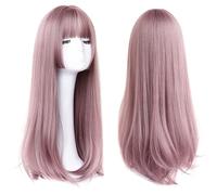 Perruque Dorée Frange Teinte Longue Perruque De Cheveux Raides Femmes Naturel Dégradé De Couleur Résistant À La Chaleur Synthétique Perruque Gris Perruques Pour Femmes (13 24 Pouce)