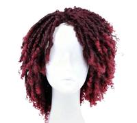 Perruque dreadlocks ombrée de 15,2 cm, perruque tressée pour femme noire, modèle court en fibres synthétiques, cheveux crochet rouge vin, style facile à porter pour changer de look en un instant