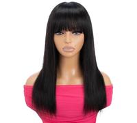 Perruque droite à la mode avec frange, cheveux humains 3x1, perruque de cuir chevelu en dentelle for femmes, perruques sans colle Wear and Go Hair Extensions Pièces Wigs(Natural black,20 inch)
