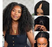 Perruque EasiContour à bord sans couture, bouclée kinky, avec partie en V et cordon élastique. Perruque U Part améliorée, facile pour les débutants. Perruque sans colle, sans laisser-aller, style prot