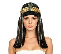 Perruque Égyptienne Noire Reine Égyptienne Halloween Costume Femme | Perruque Longue Noire à Frange pour de Rôle Pour Femmes Amies Carnaval Bal Masqué Fête Thème Spectacle