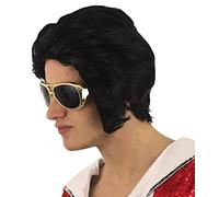 Perruque Elvis pour adulte - Accessoire de déguisement - King of Rock - Perruque de musicien des années 50 - Noir - Cheveux synthétiques