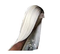 Perruque en cheveux humains, couleur personnalisée blond platine glacé, racines foncées, perruque intégrale dentelle douce(Full Lace Wigs,180%_8INCHES)