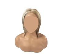 Perruque en cheveux humains vierges, couleur châtain moyen avec mèches, courte, top dentelle mono