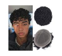 Perruque en cheveux Postiche afro bouclé for homme, système capillaire complet avec base en dentelle française, ligne de cheveux naturelle, prothèse for, 20,3 x 25,4 cm Perruque pour Homme