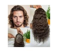 Perruque en cheveux Postiche en cheveux humains for hommes, 8x10 pouces Mono Lace avec base en PU, postiche for hommes, 12 pouces, système de remplacement de cheveux européens ondulés naturels, couleu