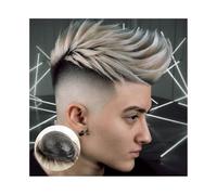 Perruque en cheveux Postiche fin de 0,08 mm for homme, cheveux humains véritables, racines noires, ombré, blond platine, base en PU, système de remplacement de cheveux raides Perruque pour Homme(7x10)