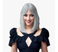 Perruque en cheveux synthétiques naturels, coupe carrée, avec franges, ombré, gris, argenté, pour un usage quotidien, pour un usage quotidien, les fêtes (gris)