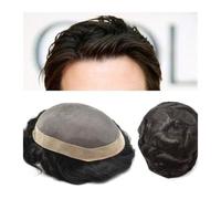 Perruque en Cheveux Toupet de Cheveux Humains for Hommes, Perruques ondulées de 10MM, Mono Lace avec NPU Autour de la prothèse, pièces de Rechange for Hommes Perruque pour Homme(8x10)