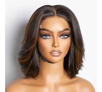 Perruque en dentelle de cheveux humains, reflets blonds sans colle 4X4 court Bob pré-épilé avec raie au milieu(Blonde,14inch-35cm)