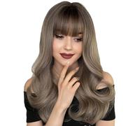 Perruque en Dentelle Perruque femme cheveux longs bouclés avec frange 58 cm tête teinte perruque synthétique haut complet 22 pouces Perruques Pour Femmes
