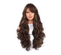 Perruque en Dentelle Perruque for femme cheveux longs ondulés avec frange latérale cheveux bouclés perruque de tous les jours coiffure complète moelleuse Perruques Pour Femmes