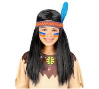 Widmann Perruque enfant Party Fashion 46932 - Indien noir avec bandeau et plume
