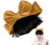 Perruque Enfant - Perruques Jeunes Filles avec Frange et Nœud, Bandeau Capillaire - Accessoire de Mode Tendance - Coiffure Mignonne pour Sorties Quotidiennes, Voyage, Anniversaire, Spectacle et Photog