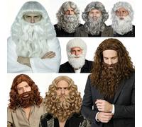 Perruque et barbe synthétique bou blanche grise brune blonde argentée pour hommes : Accessoires de costume de déguisement pour le Père Noël, le Viking, le biblique, le dieu, le sorcier, Jésus et l