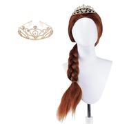 Perruque et couronne de princesse Fiona - Longue tresse marron synthétique - Résistante à la chaleur - Accessoire de cosplay Fiona pour Halloween