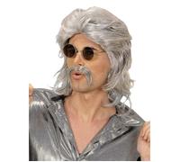 Perruque et moustache disco années 70 grises homme - WIDMANN - Kit de déguisement - Haute qualité