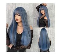 Perruque Femme 24inches Mode Femmes Perruques Synthétiques Avec Une Frange Sirène Bleu Couleur Longue Ligne Droite Cosplay Faux Cheveux Naturel Résistant À La Chaleur