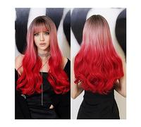 Perruque femme 25 pouces fête quotidienne ombre vin rouge perruque synthétique avec frange fibre résistante à la chaleur longue ondulée cheveux bouclés perruques pour femmes perruques synthétiques n