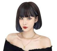 Perruque Femme 29Cm Cheveux Courts À La Mode Dégradé Bleu Mis En Évidence Vague Couverture De Cheveux Brouillard Bleu Couverture Complète De La Tête