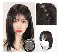 Perruque Femme Bangs Wig Piece Full Real Human Hair Patch Fluffy Augmenter le volume des cheveux Fluffy Cover Cheveux gris Perruques pour Femmes Morceau de Cheveux(03-(10-12)30CM-black)