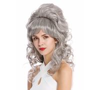 Perruque Femme Baroque Années 60 Rétro Chignon Haut Bouclé Long Gris