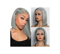 Perruque Femme Brésilien Remy 13x4 droite argent gris couleur Transparent dentelle avant perruque cheveux humains court Bob Pixie coupe frontale perruques sans colle hair wigs(14inches)