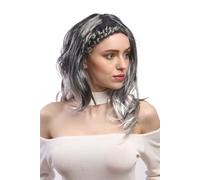 Perruque Femme Carnaval Elaborée Tressée Ombre Noir Argent-Gris Longue Lisse
