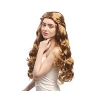 Perruque Femme Carnaval Longue Ondulée Brun Blond Tressée Raie Au Milieu