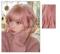 Perruque Femme Cheveux Courts Laine Queue Bouclée Éversée Cheveux Courts Moelleux Naturel Mignon Couverture Complète Poudre De Pamplemousse Laiteux