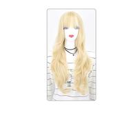 Perruque Femme Cheveux Longs Bouclés Grande Vague Air Frange Perruque Ensemble Casque Complet Blond Clair