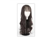 Perruque Femme Cheveux Longs Bouclés Grande Vague Air Frange Perruque Ensemble Casque Complet Noir Marron