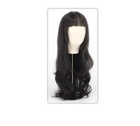Perruque Femme Cheveux Longs Bouclés Grande Vague Air Frange Perruque Ensemble Casque Complet Noir Naturel