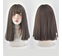 Perruque Femme Cheveux Mi-Longs Air Frange Noir Longue Droite Invisible Simulation Perruque Ensemble Naturel Et Réaliste
