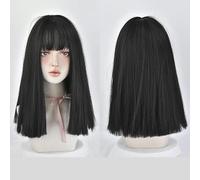 Perruque Femme Cheveux Mi-Longs Air Frange Noir Longue Droite Invisible Simulation Perruque Ensemble Naturel Et Réaliste