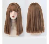 Perruque Femme Cheveux Mi-Longs Air Frange Noir Longue Droite Invisible Simulation Perruque Ensemble Naturel Et Réaliste