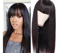perruque femme cheveux vrais humains sans glueless droite wig with bang None lace front human hair wig perruque femme long droit human hair with fringe 150 density 24inch