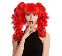 WIG ME UP - YZF-7080+A-113 Perruque dame cosplay trois parties carré court + couettes amovibles boucles spirales rouge