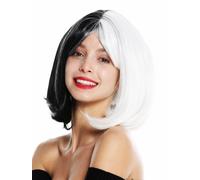WIG ME UP - GFW2289L-1+1001 Perruque dame cosplay courte carré long volumineux lisse coupée en deux noir blanc