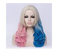 Perruque Femme Cosplay Coutures Multicolores Dégradé Perruque Longue Perruque Courbée Grande Vague Composition Multicolore Perruques 24 Pouces Perruques Grises Pour Femmes (Couleur: C) (B)