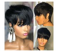 Perruque Femme Couleur naturelle Courte vraie perruque avec frange, perruque de cheveux réel adaptée aux femmes noires Perruques pour Femmes Morceau de Cheveux