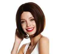 Perruque Femme Courte Bob Long Bob Raie Lisse Châtaigne Brun Mix VK-29