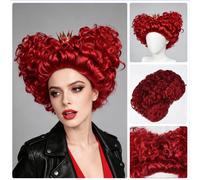 Perruque femme courte bou rouge en forme de ruche avec couronne, perruque en cheveux synthétiques résistante à la chaleur, convient pour les costumes d'Halloween et les fêtes Fibre basse températu