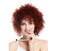 Perruque Femme Courte Volumineuse Frisée Bouclée Rouge Foncé Cuivre Rouge