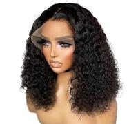 Perruque Femme Glueless Curly Bob Wear and Go Wig Human Hair 200 Density 5x5 HD Lace Closure Wave Wigs for Black Women hair wigs(16inch)