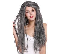 Perruque Femme Homme Long Krepplocken Volume Noir Gris Hippie Sorcière Magier