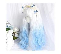 Perruque Femme HOUYAN Synthétique Longue Vague De Cheveux Bouclés Argent Blanc Bleu Dégradé Cosplay Lolita Perruque Femme Synthétique Résistant Aux Hautes Températures Perruque Charmante